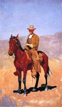 費雷德裡尅 雷明頓 Mounted Cowboy in Chaps with Race Horse